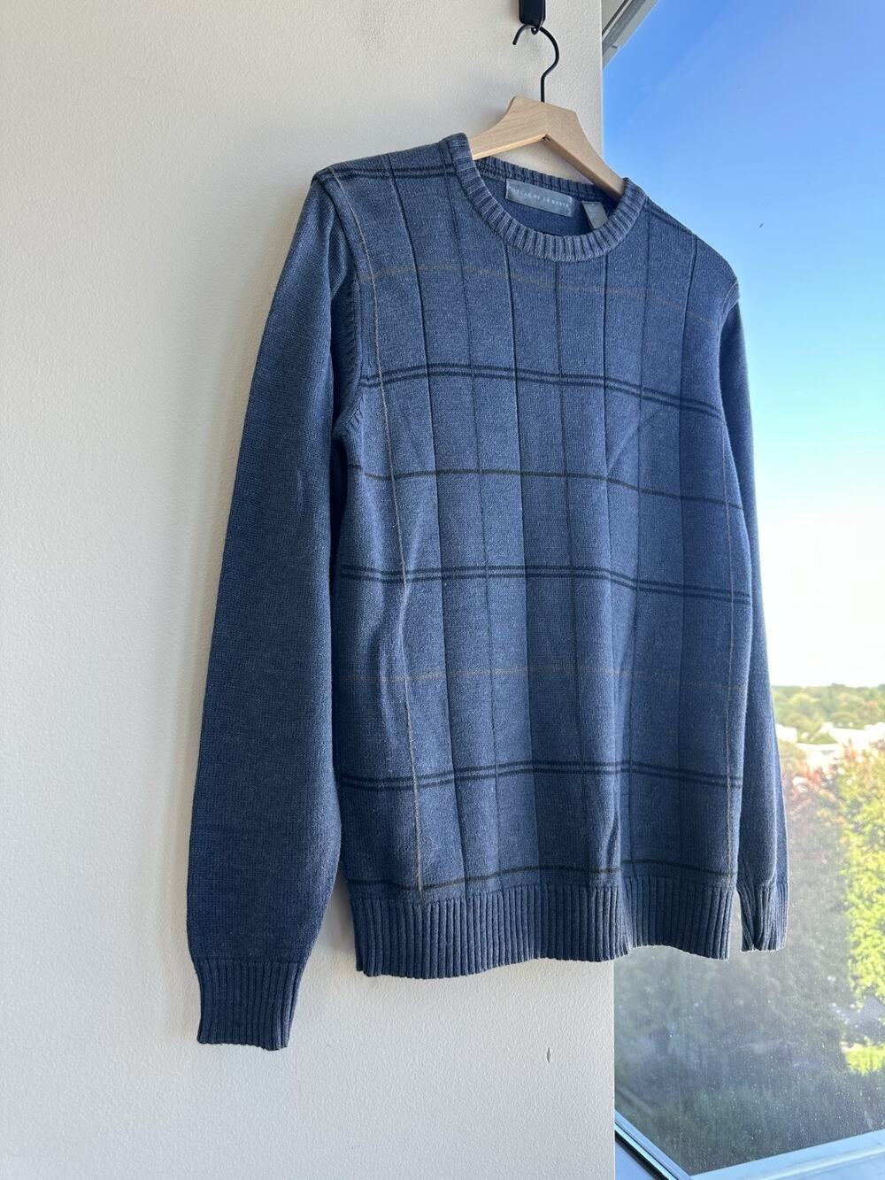 Oscar De La Renta Cotton Blend Blue Grandpa Knit Sweater Vintage Stripes Sz M